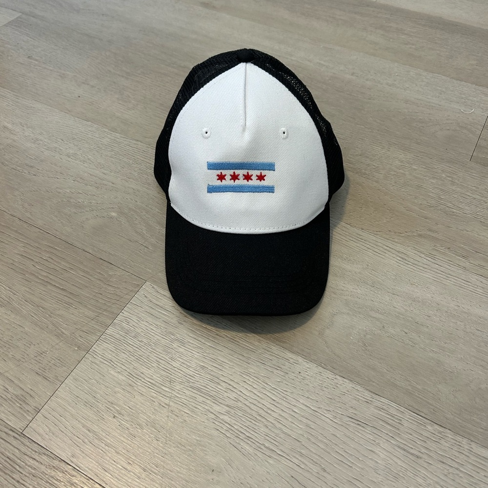 Black and White Trucker Hat with Chicago Flag